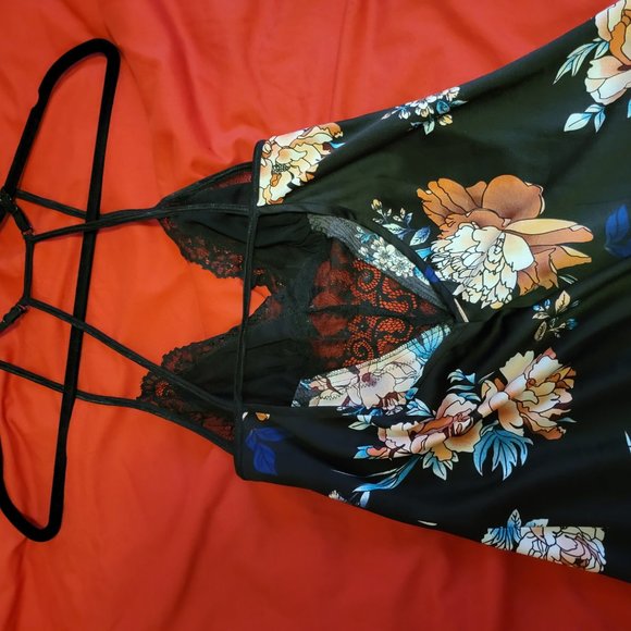 La Vie En Rose Floral Black Sleeping Slip Dress - Picture 8 of 9